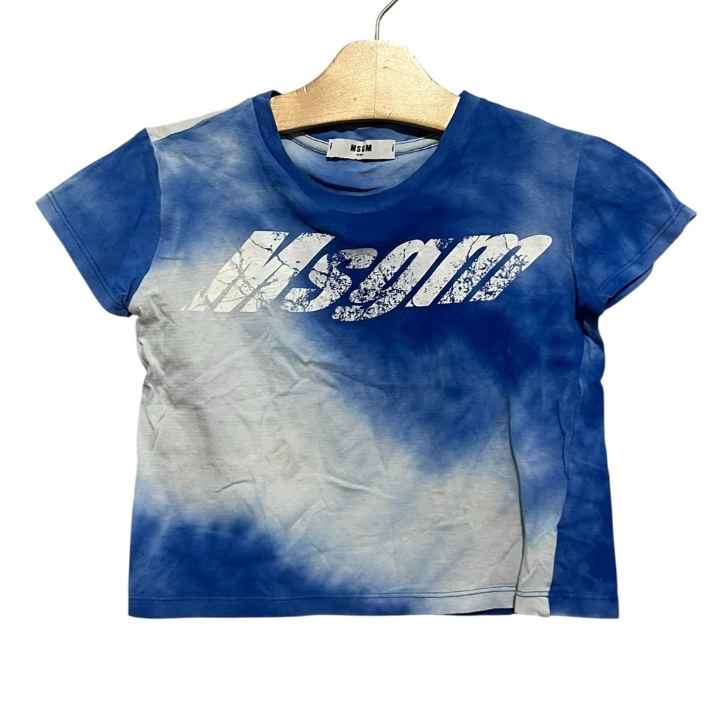 MSGM Kids Blue & White Tie-Dye Logo Tee Size 4